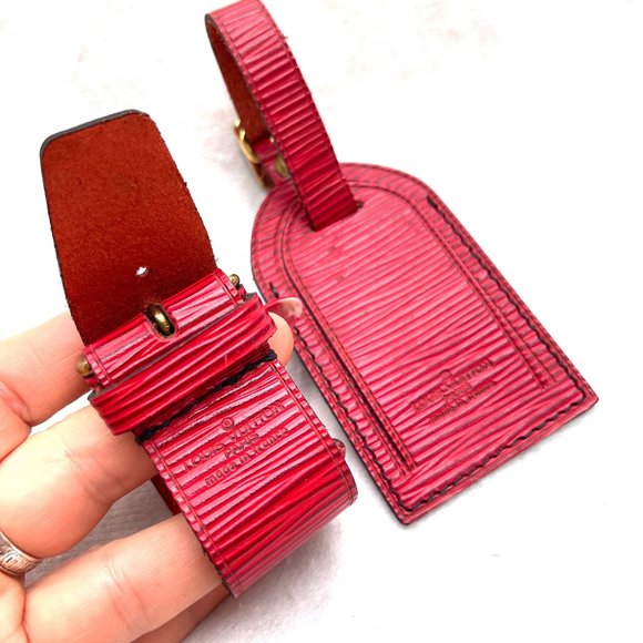 Rare Louis Vuitton red Epi leather luggage tag and poignet set - Picture 6 of 13